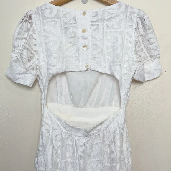 Farm Rio Womens P White Maxi Short Sleeve Lace Open Back Dress - Picture 10 of 13